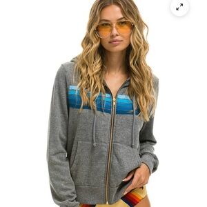 Aviator Nation 5 STRIPE HOODIE - HEATHER GREY // BLUE